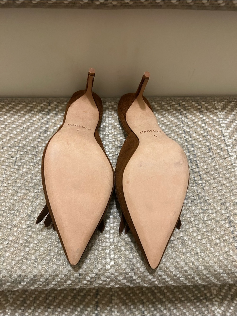 L'AGENCE Brown Suede Pointed Kiltie Mule Heels - Picture 3 of 3